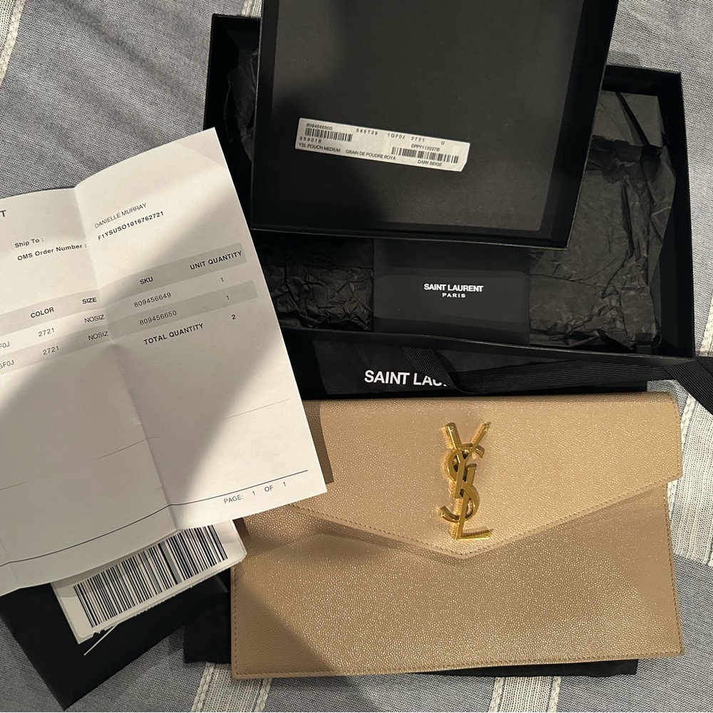 YSL Uptown Clutch Dark Beige